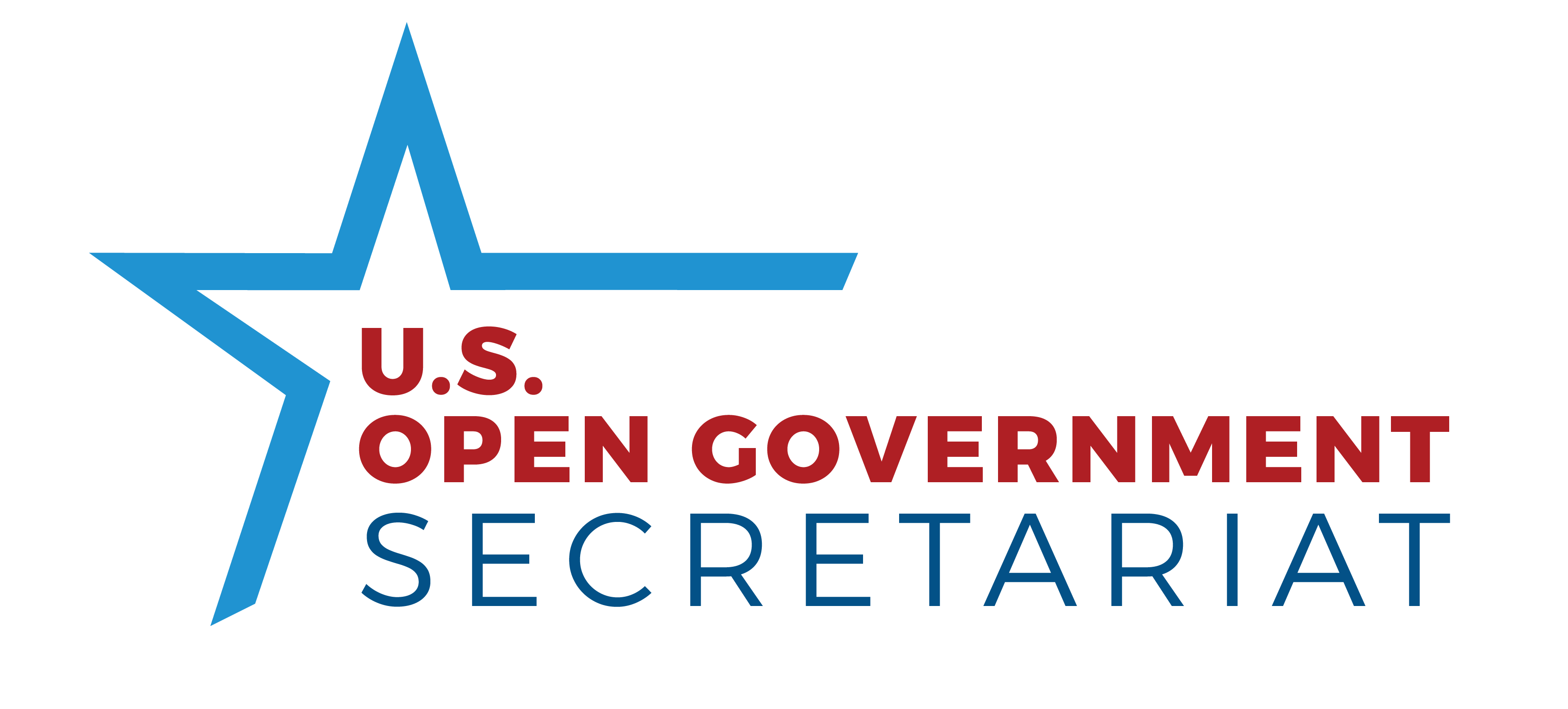 The U.S. Open Government Secretariat logo. It has an outline of a blue star, that has the words U.S. Open Government in red text and the word Secretariat in blue text